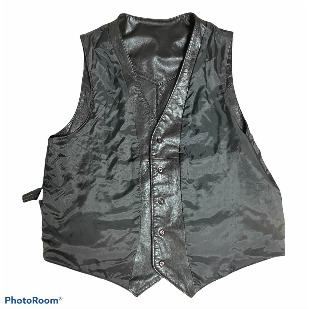 Adler Vintage leather button moto vest brown L - Picture 15 of 16